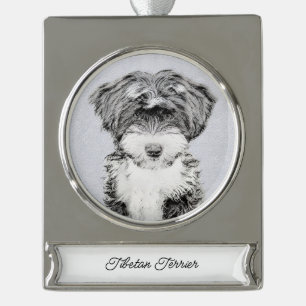 Tibetan Terrier Painting - Cute Original Dog Art S Silver Plated Banner Ornament