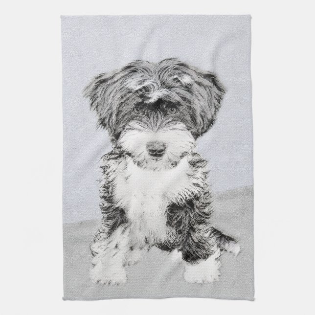 Tibetan Terrier Painting - Cute Original Dog Art Tea Towel (Vertical)