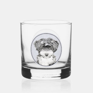 Tibetan Terrier Painting - Cute Original Dog Art Whiskey Glass