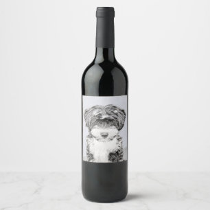 Tibetan Terrier Painting - Cute Original Dog Art Wine Label