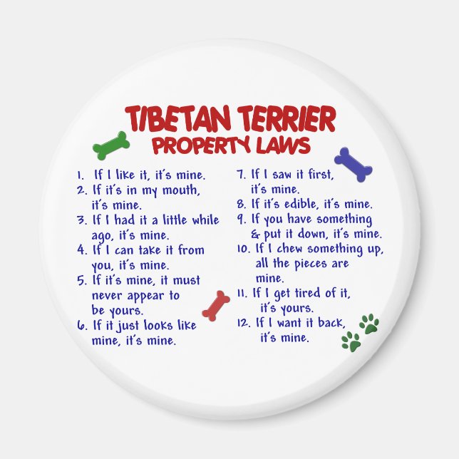 TIBETAN TERRIER Property Laws 2 Magnet (Front)