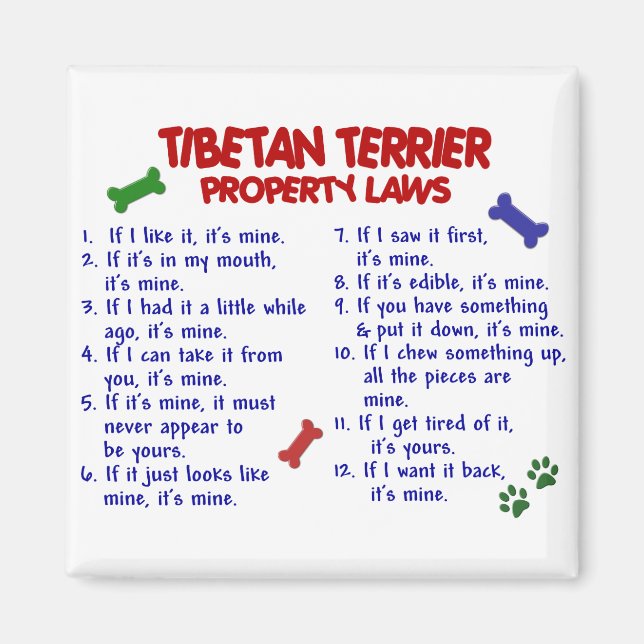 TIBETAN TERRIER Property Laws 2 Magnet (Front)