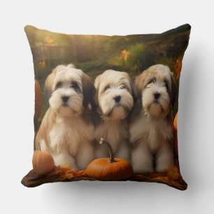Tibetan Terrier Puppy Autumn Delight Pumpkin Cushion