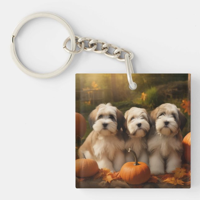 Tibetan Terrier Puppy Autumn Delight Pumpkin Key Ring (Front)