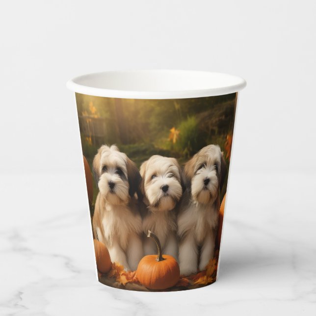 Tibetan Terrier Puppy Autumn Delight Pumpkin Paper Cups (Front)
