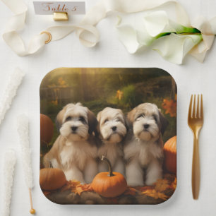 Tibetan Terrier Puppy Autumn Delight Pumpkin Paper Plate