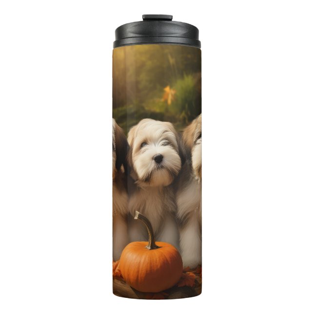 Tibetan Terrier Puppy Autumn Delight Pumpkin Thermal Tumbler (Front)