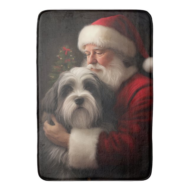 Tibetan Terrier Santa Claus Festive Christmas  Bath Mat (Front Vertical)