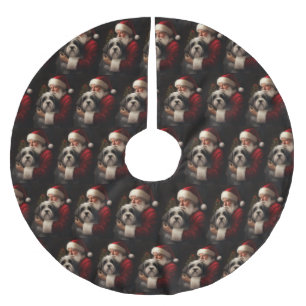 Tibetan Terrier Santa Claus Festive Christmas  Brushed Polyester Tree Skirt