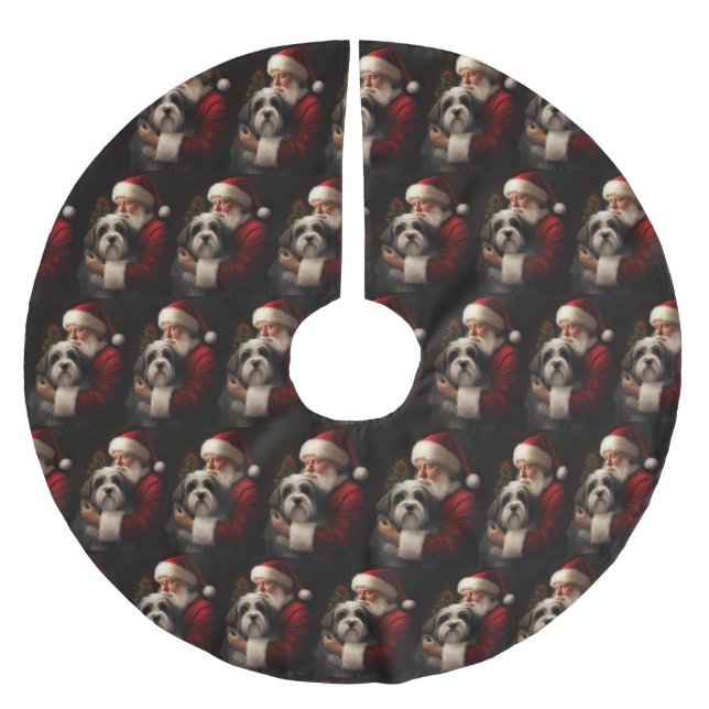 Tibetan Terrier Santa Claus Festive Christmas  Brushed Polyester Tree Skirt (Front)