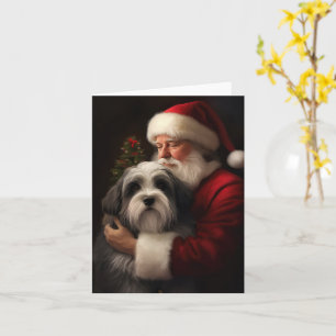 Tibetan Terrier Santa Claus Festive Christmas  Card