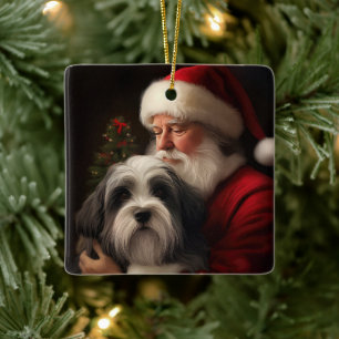 Tibetan Terrier Santa Claus Festive Christmas  Ceramic Ornament