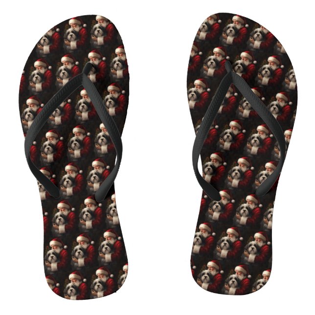 Tibetan Terrier Santa Claus Festive Christmas  Flip Flops (Footbed)