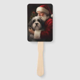 Tibetan Terrier Santa Claus Festive Christmas Hand Fan