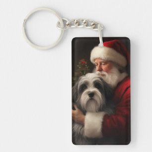 Tibetan Terrier Santa Claus Festive Christmas Key Ring