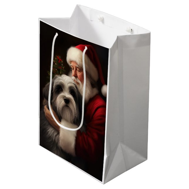Tibetan Terrier Santa Claus Festive Christmas  Medium Gift Bag (Front Angled)