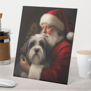 Tibetan Terrier Santa Claus Festive Christmas  Pedestal Sign