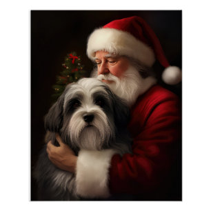 Tibetan Terrier Santa Claus Festive Christmas  Poster