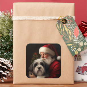 Tibetan Terrier Santa Claus Festive Christmas  Square Sticker