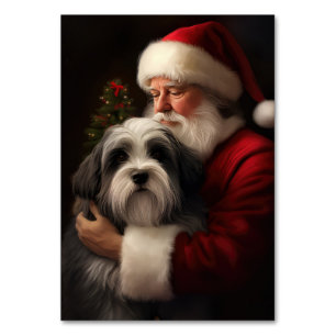 Tibetan Terrier Santa Claus Festive Christmas Table Number