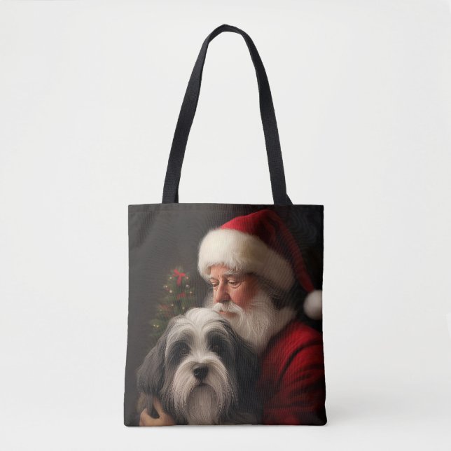 Tibetan Terrier Santa Claus Festive Christmas  Tote Bag (Front)