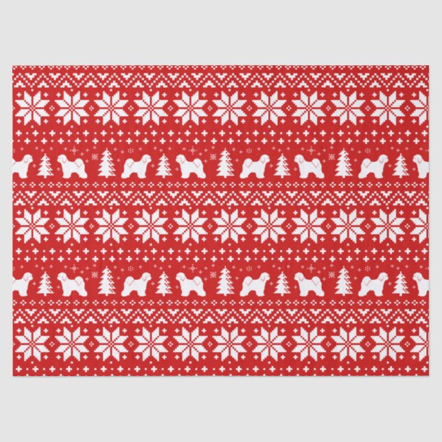 Tibetan Terrier Silhouettes Christmas Pattern Tissue Paper (Front)