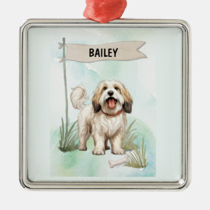 Tibetan Terrier Watercolor Personalized Dog Metal Tree Decoration
