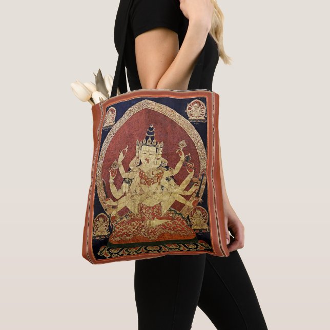 Tibetan Thangka of Guhyasamaja Akshobhyavajra Tote Bag (Close Up)
