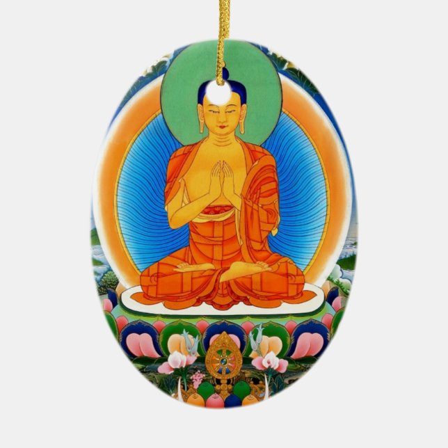 Tibetan Thangka Prabhutaratna Buddha Ceramic Tree Decoration (Front)