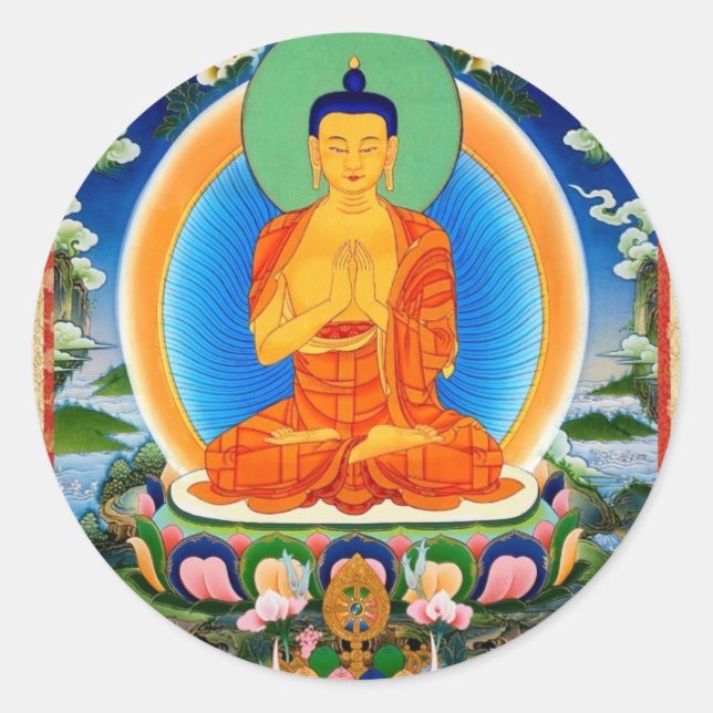 Tibetan Thangka Prabhutaratna Buddha Classic Round Sticker (Front)