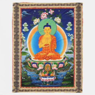 Tibetan Thangka Prabhutaratna Buddha Fleece Blanket