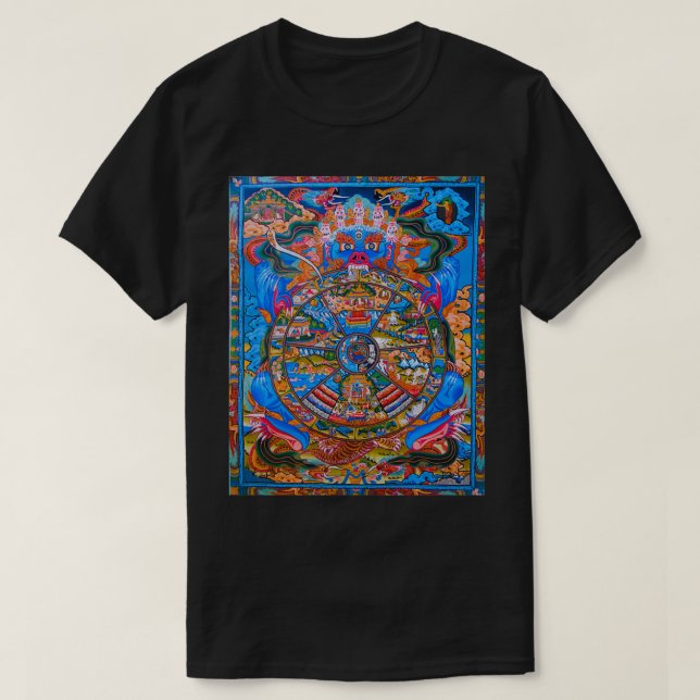 Tibetan Thangka Samsara Mandala Buddhist Wheel of  T-Shirt (Design Front)