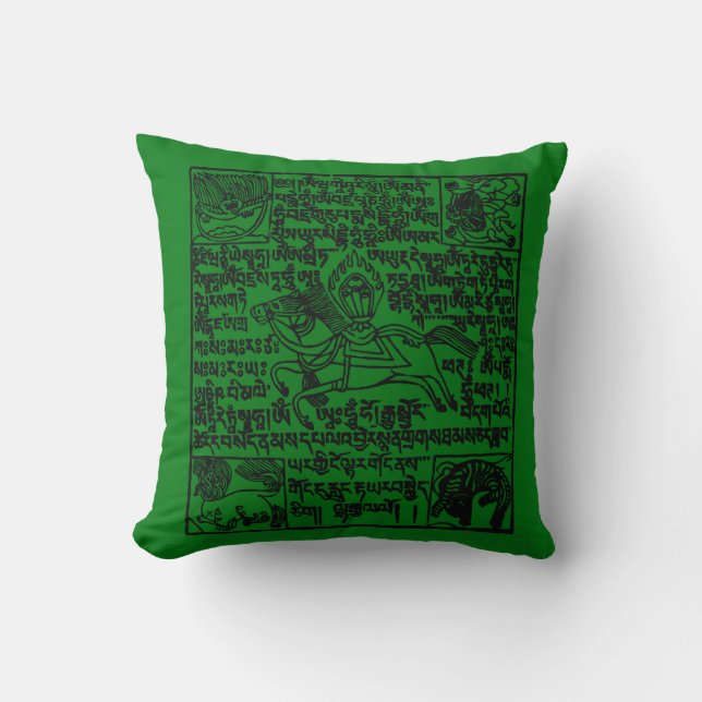 Tibetan Windhorse Prayer Flag in green Cushion (Front)