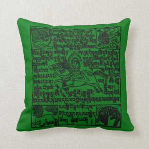 Tibetan Windhorse Prayer Flag in green Cushion
