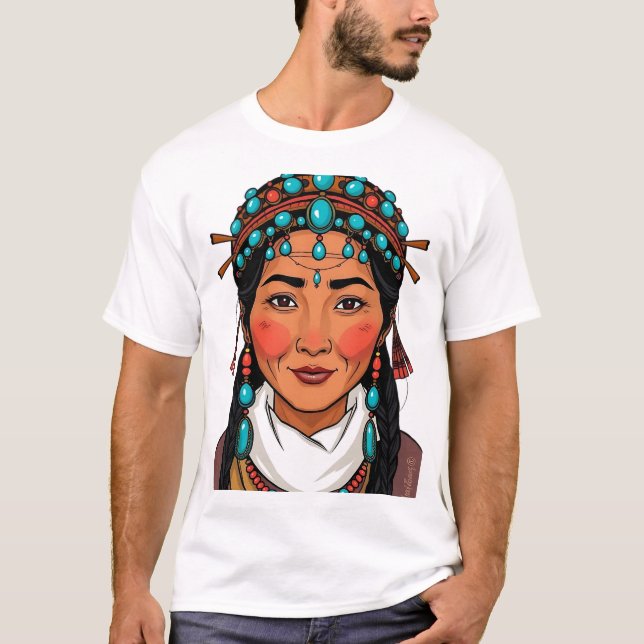 Tibetan Woman Face Illustration T-Shirt (Front)
