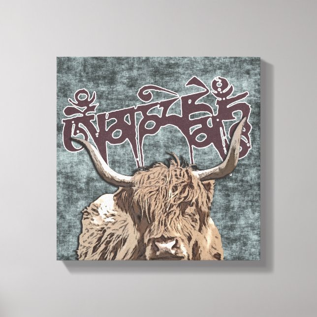 Tibetan Yak with Mani Mantra ( OM MANI PADME HUM ) Canvas Print (Front)