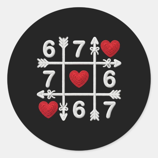 Tic Tac Toe 67 Valentine Couple Hearts Six Seven F Classic Round Sticker (Front)