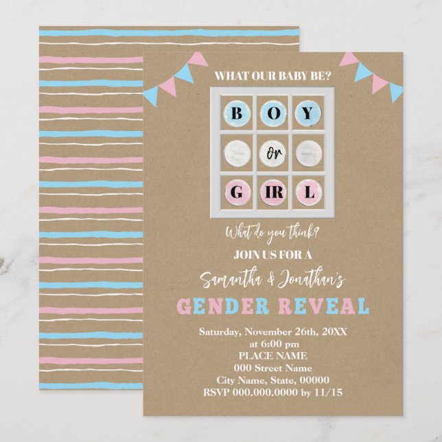 Tic Tac Toe Boy or Girl Gender Reveal  Invitation (Front/Back)