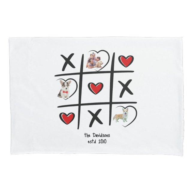 Tic-Tac-Toe Family Pillow with Photos Pillowcase (Front)