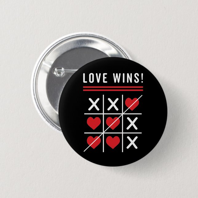 Tic Tac Toe Love Wins Birthday Valentine's Day 6 Cm Round Badge (Front & Back)