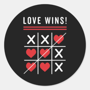Tic Tac Toe Love Wins Birthday Valentine's Day Classic Round Sticker