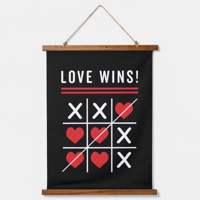 Tic Tac Toe Love Wins Birthday Valentine's Day Hanging Tapestry (Front)