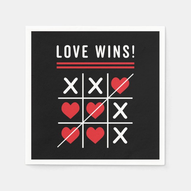 Tic Tac Toe Love Wins Birthday Valentine's Day Napkin (Front)