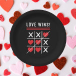 Tic Tac Toe Love Wins Birthday Valentine's Day Paper Plate<br><div class="desc">Tic Tac Toe Love Wins. A noughts and crosses heart design for February 14th, birthday, anniversary or any other date. Love matters every day not just on Valentine's Day, especially when you're a couple. Get this awesome thinking of you romance design today for your wife, husband, boyfriend or girlfriend. You...</div>