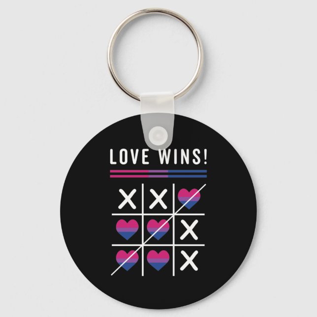 Tic Tac Toe Love Wins LGBTQ Bisexual Pride Key Ring (Front)