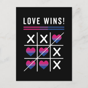Tic Tac Toe Love Wins LGBTQ Bisexual Pride Postcard