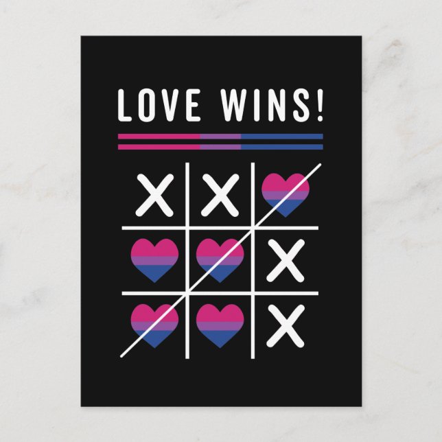 Tic Tac Toe Love Wins LGBTQ Bisexual Pride Postcard (Front)