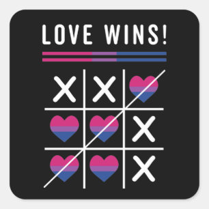 Tic Tac Toe Love Wins LGBTQ Bisexual Pride Square Sticker