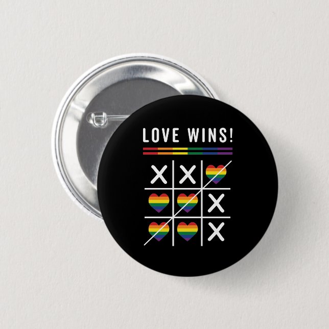 Tic Tac Toe Love Wins LGBTQ Gay Pride 6 Cm Round Badge (Front & Back)