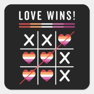Tic Tac Toe Love Wins LGBTQ Lesbian Pride Square Sticker